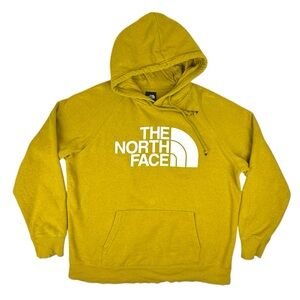 North Face Pullover Hoodie Womens Large Yellow Fleece Sweatshirt Half Dome Logo